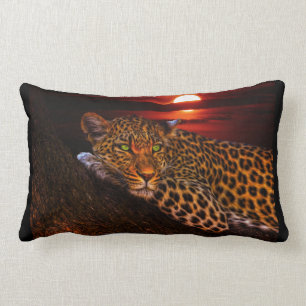 Beautiful Leopard at Sunset Lumbar Pillow