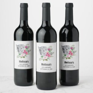 Beautiful Leopard Head in Watercolor Party Wine Label