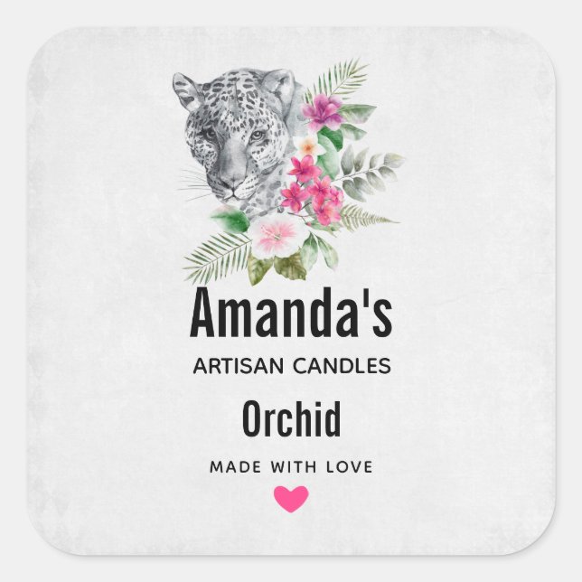 Beautiful Leopard Head Portrait Candle or Soap Biz Square Sticker (Front)
