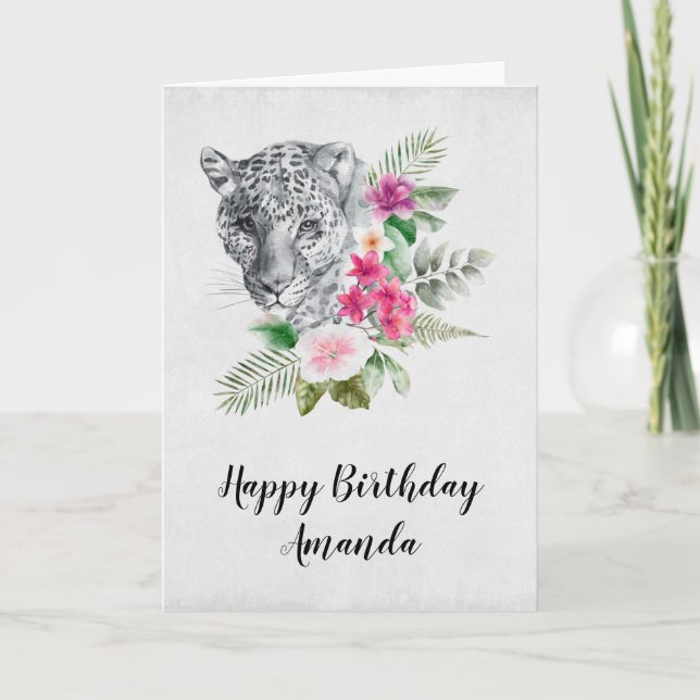 Beautiful Leopard Head Portrait in Watercolor Card (Front)