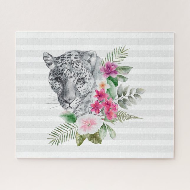 Beautiful Leopard Head Portrait in Watercolor Jigsaw Puzzle (Horizontal)