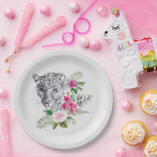 Beautiful Leopard Head Portrait in Watercolor Paper Plate (Party)