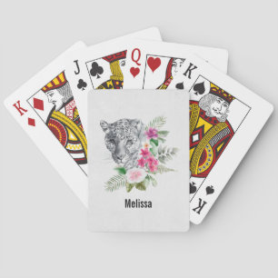 Beautiful Leopard Head Portrait in Watercolor Playing Cards