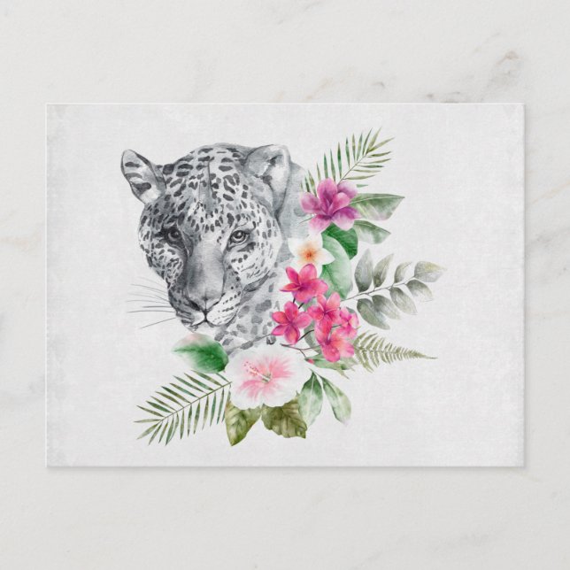 Beautiful Leopard Head Portrait in Watercolor Postcard (Front)