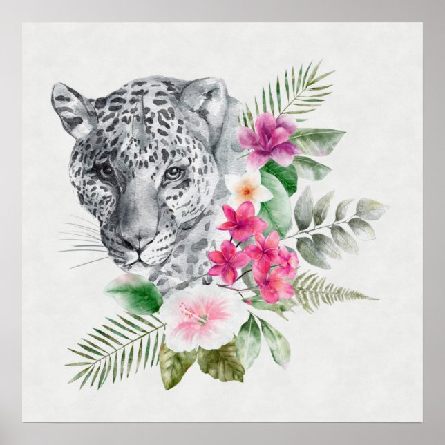 Beautiful Leopard Head Portrait in Watercolor Poster (Front)