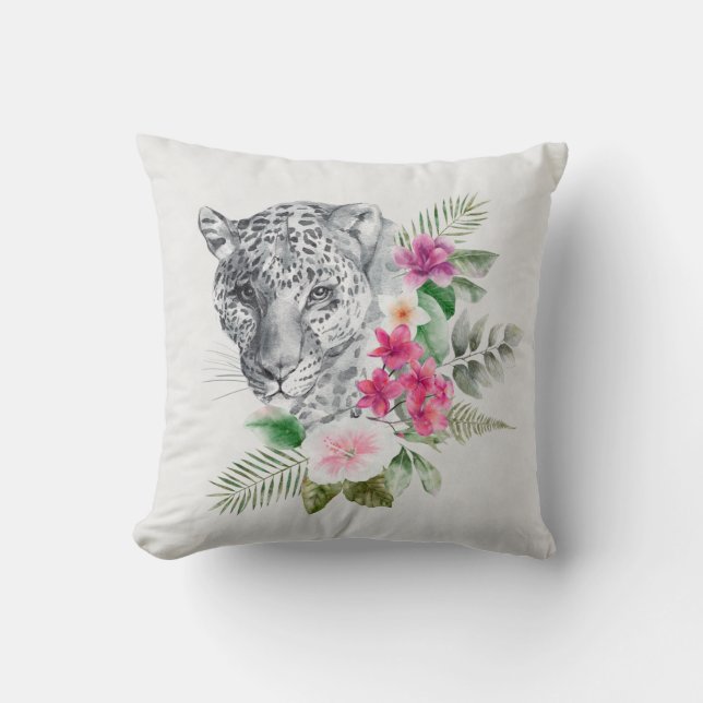 Beautiful Leopard Head Portrait in Watercolor Throw Pillow (Front)