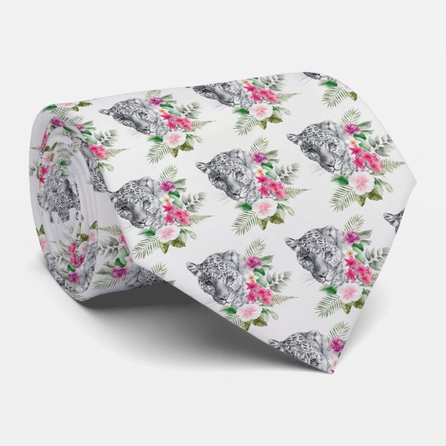 Beautiful Leopard Head Portrait in Watercolor Tie (Rolled)
