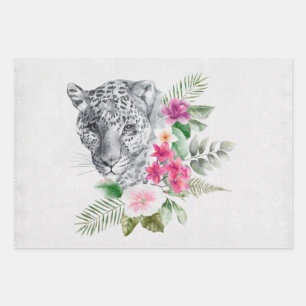Beautiful Leopard Head Portrait in Watercolor Wrapping Paper Sheet