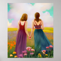 Beautiful Lesbian Couple in Field of Flowers