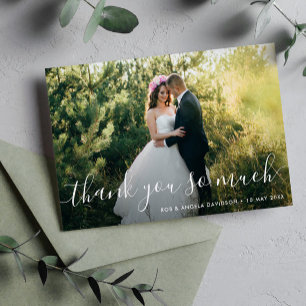 beautiful lettering wedding thank you photo card