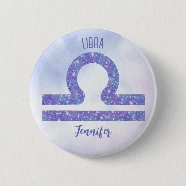 Beautiful Libra Astrology Sign Personalized Purple 2 Inch Round Button (Front)