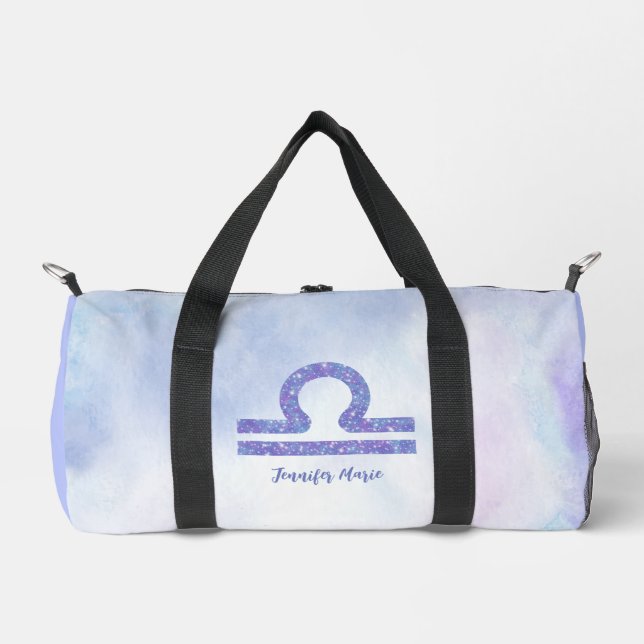 Beautiful Libra Astrology Sign Personalized Purple Duffle Bag (Front)