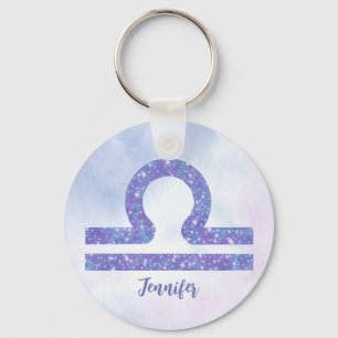 Beautiful Libra Astrology Sign Personalized Purple Keychain