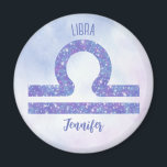 Beautiful Libra Astrology Sign Personalized Purple Magnet<br><div class="desc">This pretty purple and lavender Libra magnet features your astrological sign from the Zodiac in a beautiful sparkle like the constellations. Customize this cute gift with your name in cursive script for someone with a late September or early October birthday.</div>