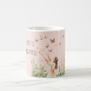 Beautiful Life Peach Butterflies Coffee Mug