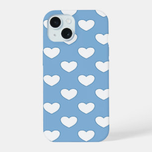 Beautiful Light Blue Colour And White Hearts iPhone 15 Case