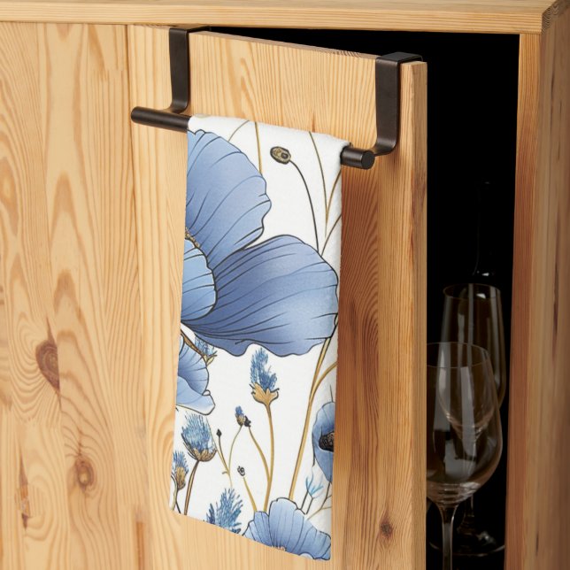 Beautiful light blue floral kitchen towel (Thirds Fold)