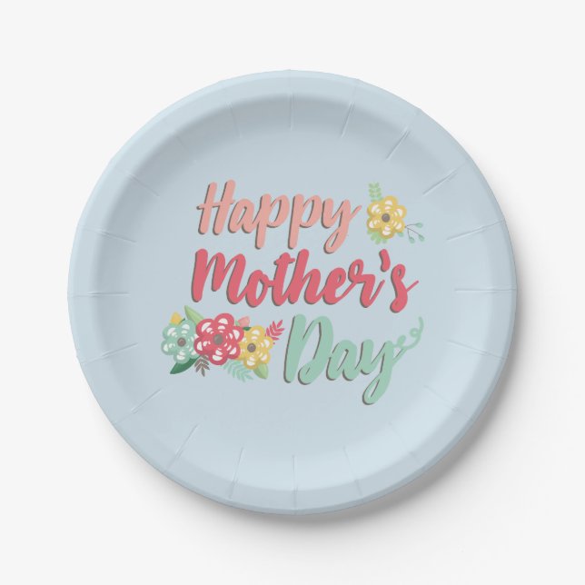 Beautiful light Blue Happy Mothers Day Paper Plate (Front)