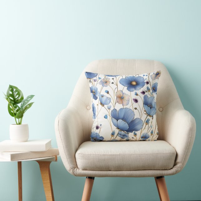 Beautiful light blue wildflower throw pillow (Chair)
