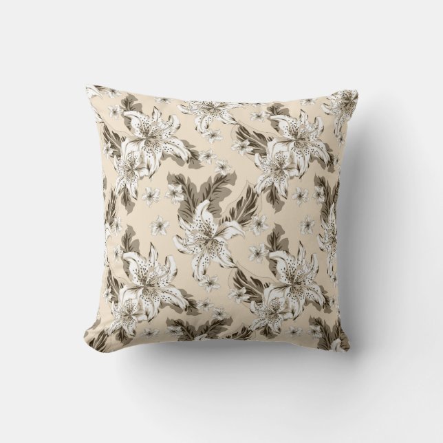 Beautiful light brown flower pattern throw pillow (Front)