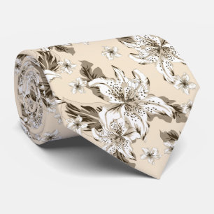 Beautiful light brown flower pattern tie