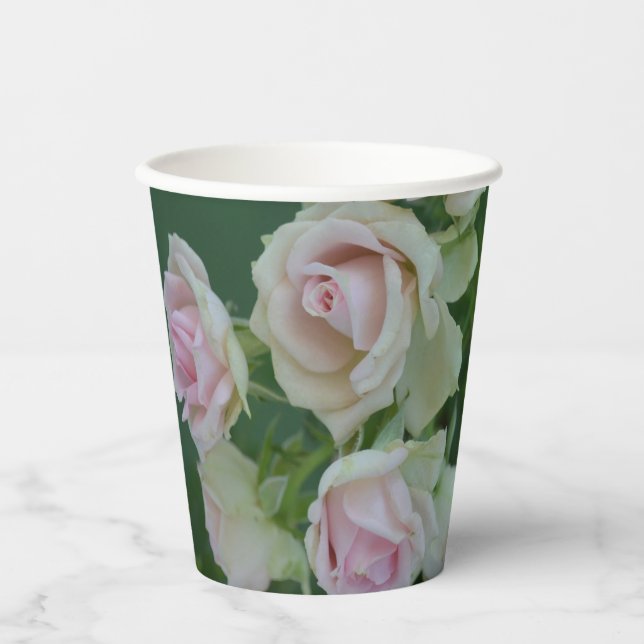 Beautiful light pink garden roses paper cups (Front)