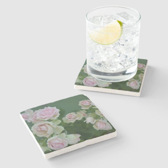 Beautiful light pink garden roses  stone coaster (Side)