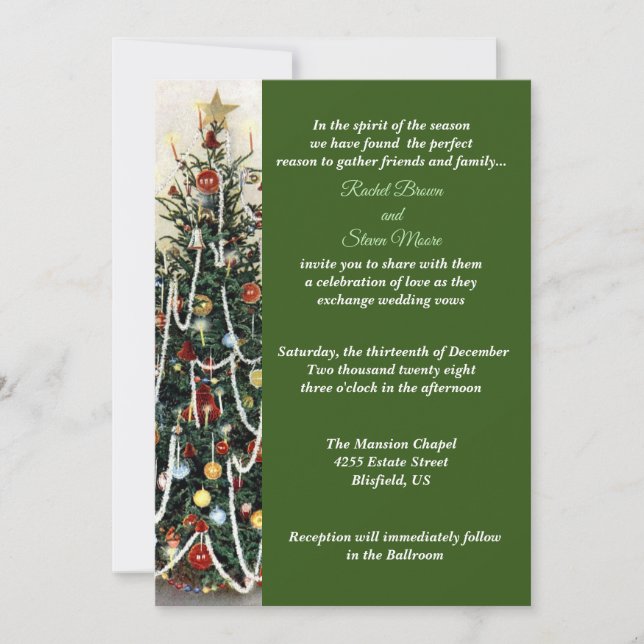 Beautiful Lighted Tree Christmas Wedding RSVP Invitation (Front)