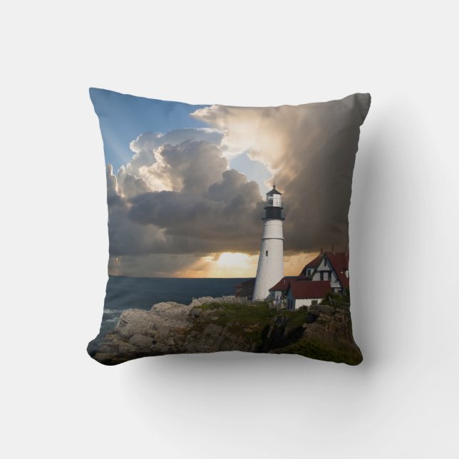 Beautiful Lighthouse and Sunset Pillow (Front)