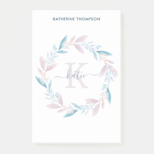 Beautiful Lilac Watercolor Floral Wreath Monogram Post-it Notes