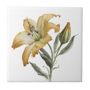 Beautiful Lily Vintage Botanical Ceramic Tile