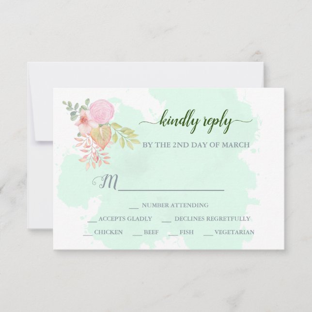 Beautiful Lime Green 💚 Botanical Boho Wedding RSVP Card (Front)