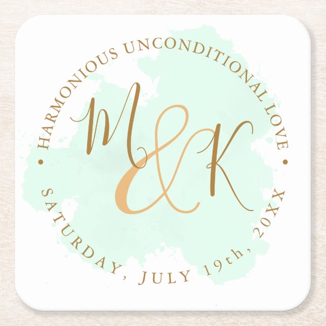 Beautiful Lime Green Elegant Boho Wedding Square Paper Coaster (Front)