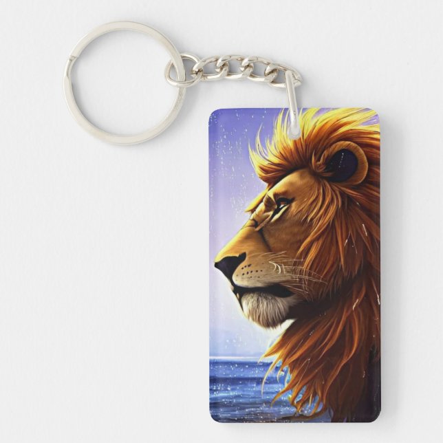 Beautiful Lion Portrait at Sea Personalized  Keychain (Front)