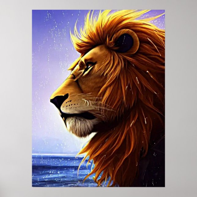 Beautiful Lion Portrait at Sea Personalized Poster (Front)