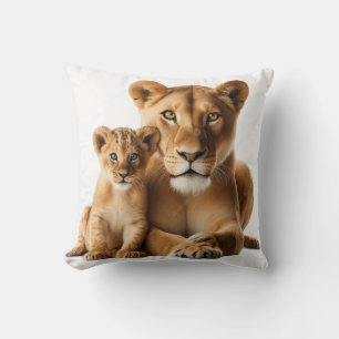 Beautiful Lioness and Her Cub Throw Pillow