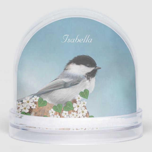 Beautiful Little Bird & Flowers Personalized Snowglobe (Front)