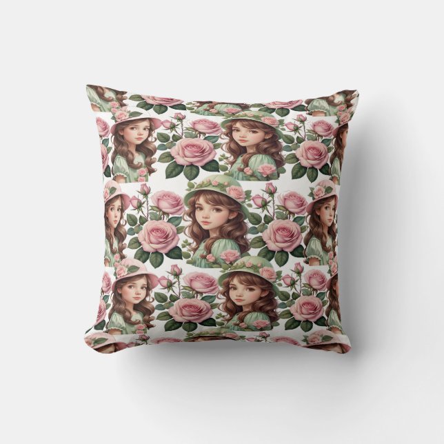 Beautiful little girl throw pillow (Front)