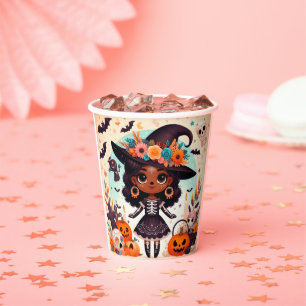 Beautiful little witch halloween party paper cups