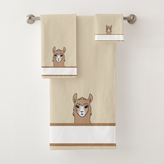Beautiful LLama on Beige Bath Towel Set (Insitu)