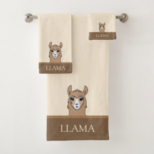 Beautiful LLama on Beige & Brown Bath Towel Set