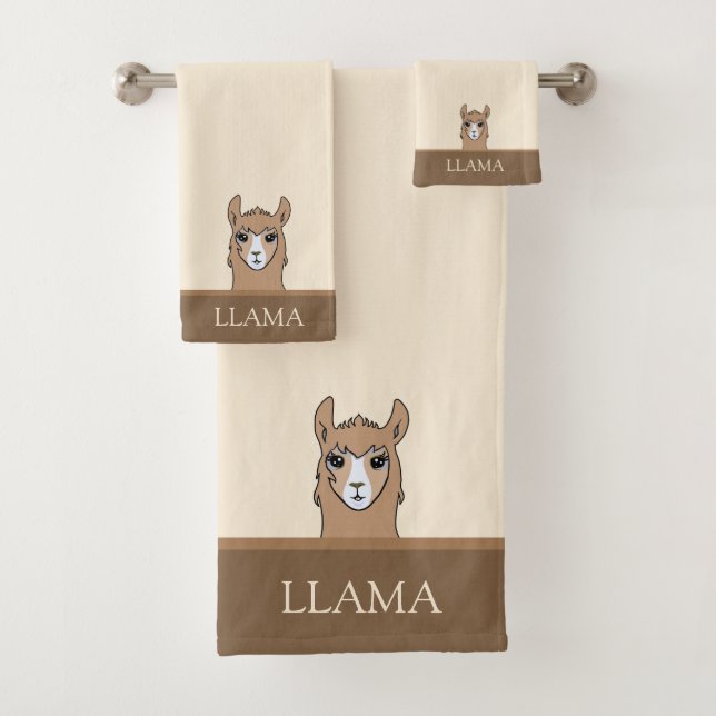 Beautiful LLama on Beige & Brown Bath Towel Set (Insitu)