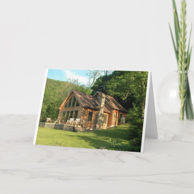 BEAUTIFUL LOG CABIN "NEW HOME" CONGRATULATIONS CAR CARD (Front)