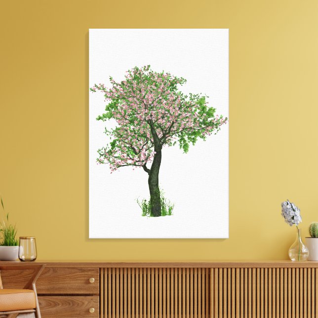 Beautiful Lonely Tree with Little Pink Flowers Canvas Print (Insitu(LivingRoom))