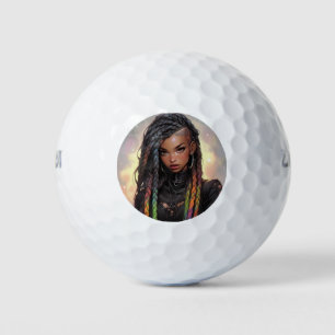 Beautiful Long Braids Undercut Black Anime Girl Golf Balls
