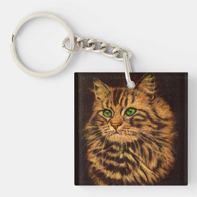 beautiful long-haired tabby cat keychain (Front)