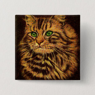 beautiful long-haired tabby cat print 2 inch square button