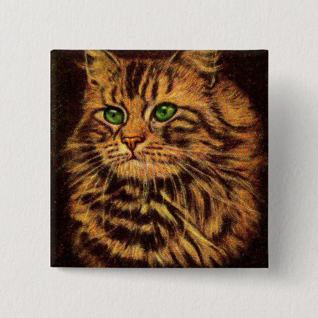beautiful long-haired tabby cat print 2 inch square button (Front)