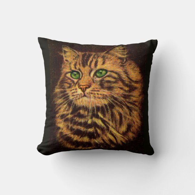 beautiful long-haired tabby cat print throw pillow (Front)