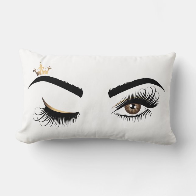 Beautiful long lashes wink eye  with the crown lumbar pillow (Front)